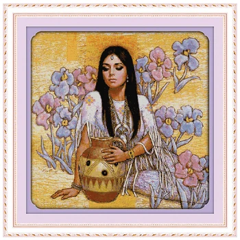 

The beauty and ceramic pot (2) Counted Cross Stitch 11CT 14CT Cross Stitch Set Cross-stitch Kits Embroidery Needlework