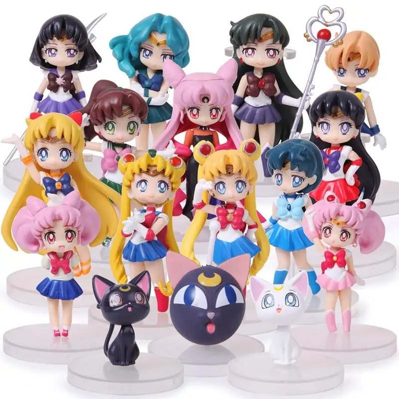 Anime PVC Action Figures Sailor Moon Mars Mercury Saturn Jupiter Venus Chibi Toy