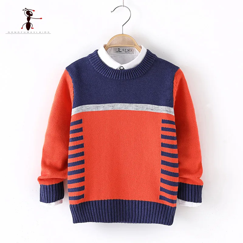 2018 Kung Fu Ant winter Autumn Patchwork Pattern Casual Style Winter Knitted Boys Sweaters for Hot Students 4T-10T Baby Clothes |