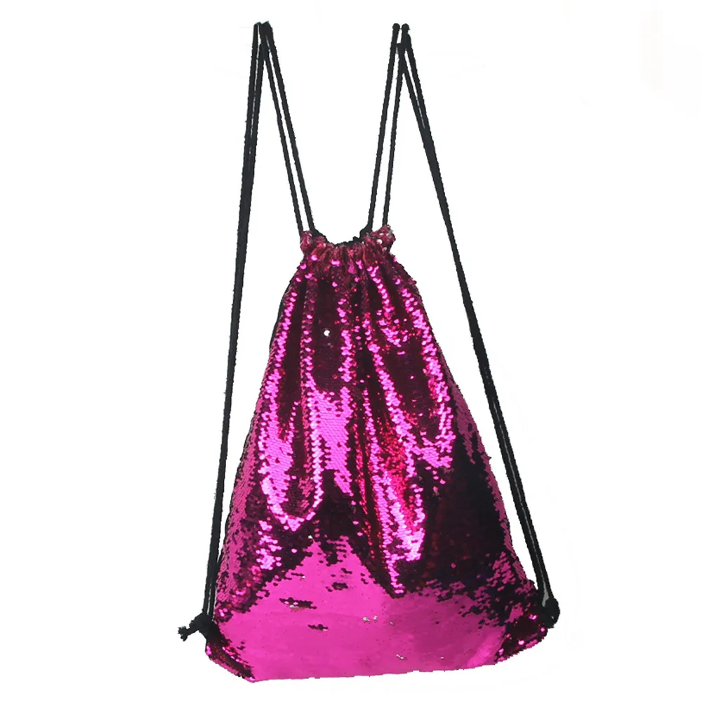 

Fashion Unisex Satin String Drawstring Backpack Women Roses Casual Double Color Sequins Panelled Bag morral mujer6.4#15