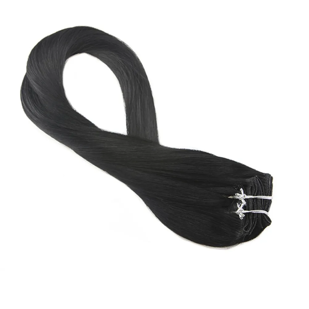 Moresoo Clip in Human Hair Extensions Real Remy Hair Extensions Human Hair Clips Natural Black 7Pieces 100Gram