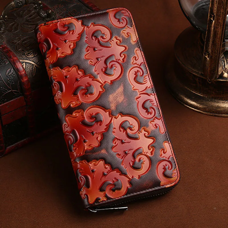 Женский Длинный кошелек из натуральной кожи с тиснением|coin pocket|women long walletlong wallet |