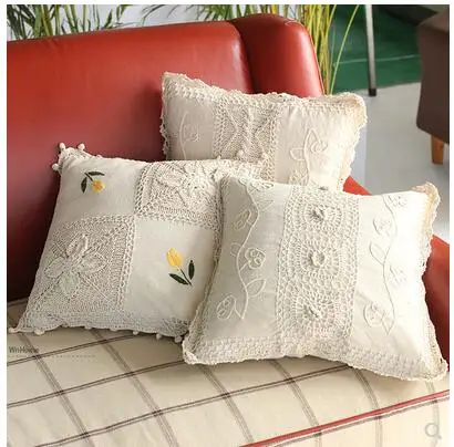 

Forest cotton and linen hand-woven vintage hollow hook cushion cover