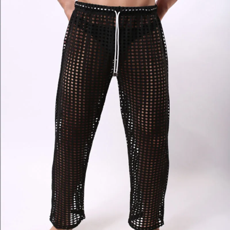 Брюки мужские спортивные прозрачные джоггеры шаровары для дома сетчатые