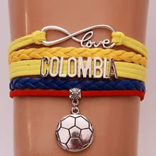 Прямая Бесконечная любовь браслет Колумбия& Браслеты для женщин мужской, футбол мяч& Шарм страна ручной работы цепочка подарок