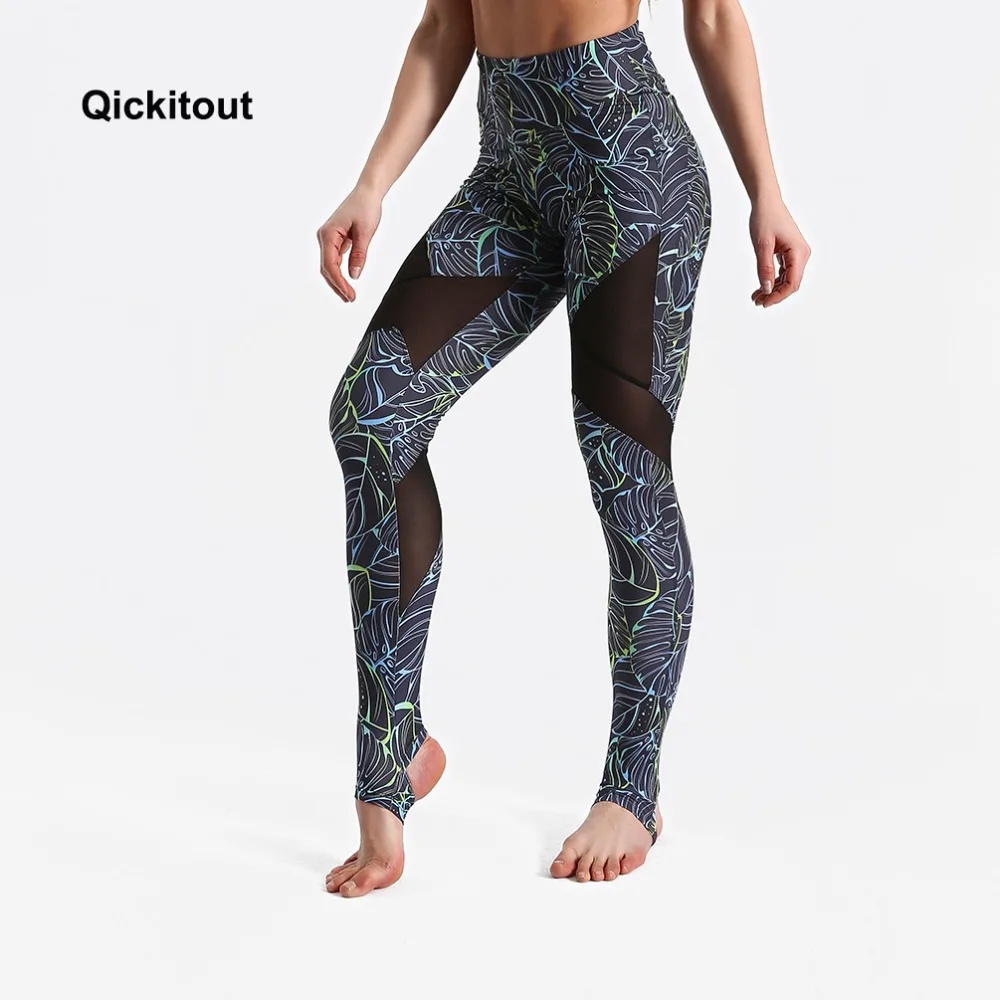 

Qickitout Fashion Breathable Print Pants Quick Dry Sportswear Women Fitness Push Up Lightning Pattern Mesh Leggings