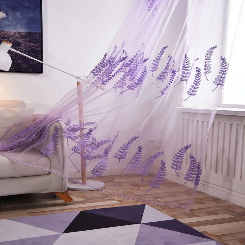 Лавандовая вышивка отвесный тюль занавески для комнаты спальни кухни Кортина