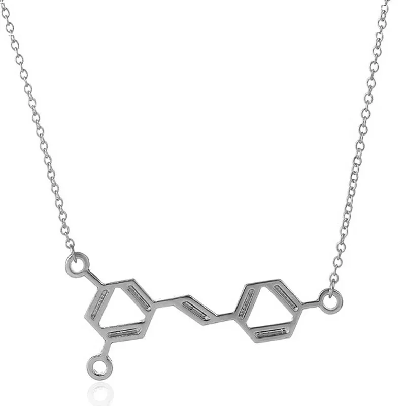 

1Pc New Wine Molecule Chemistry Pendant Necklace for Women Science Resveratrol Gold Silver Plated Female Jewelry