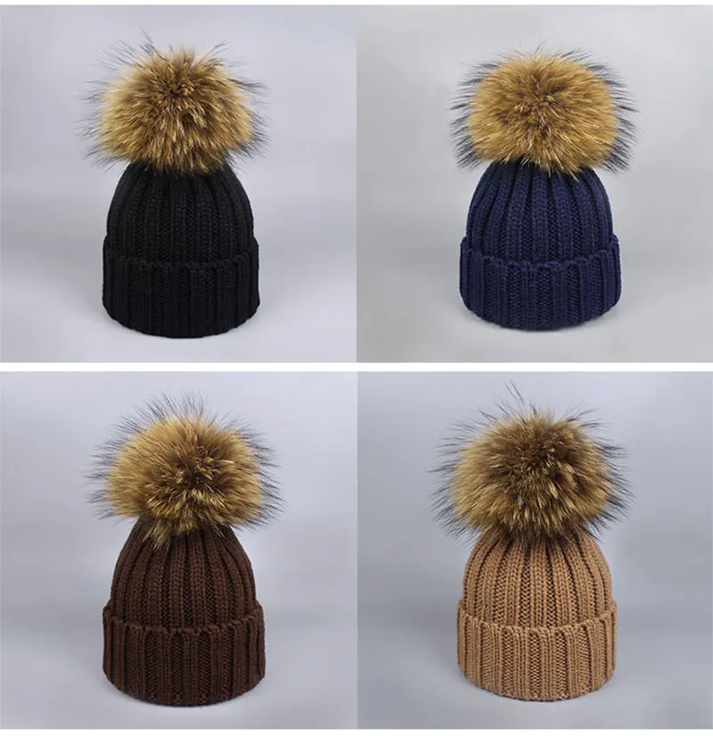 2 шт Девочка Мальчик Pom Beanie шапка теплые вязаные с помпоном натуральный мех помпон наборы шарф шапка Дети Детские Зимние шапки кости