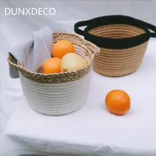 DUNXDECO корзина для хранения дома и в офисе с хлопковой нитью в скандинавском стиле, цилиндрический стол, держатель для фруктов многофункциональная сумка