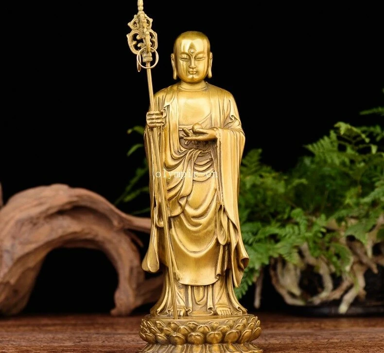 9 дюймов латунь медь резная статуя Будды бодхисаттвы ksitigarbha|Статуи и скульптуры| |