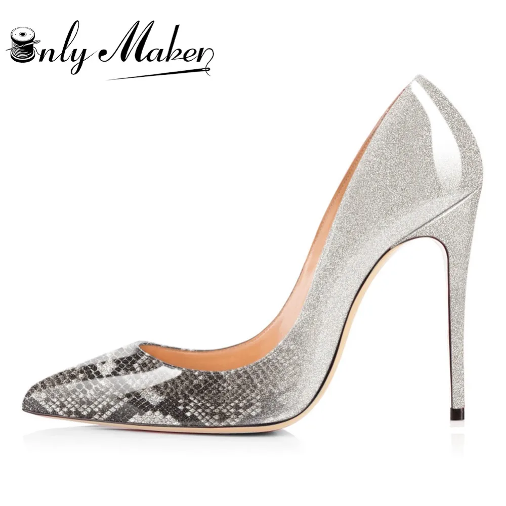 

Onlymaker Original Top quality Snake shoes woman Pumps Pointed Toe Thin Heels Pumps Nice 12 CM Serpentine gradient Shoes