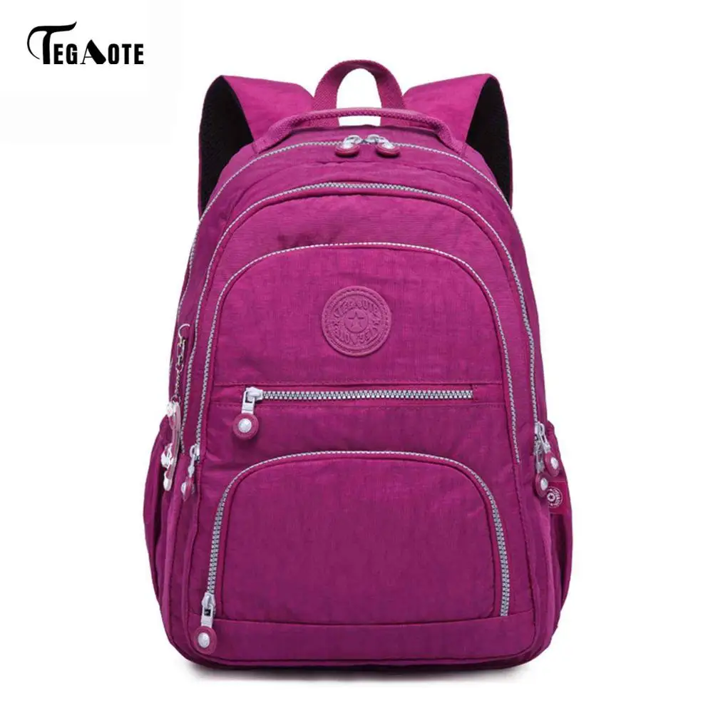 Purple red TEGAOTE, школьный рюкзак для девочек-подростков, Mochila Feminina, женские рюкзаки, нейлоновый водонепроницаемый повседневный рюкзак для ноутбука, женский рюкзак - Цвет: Purple red