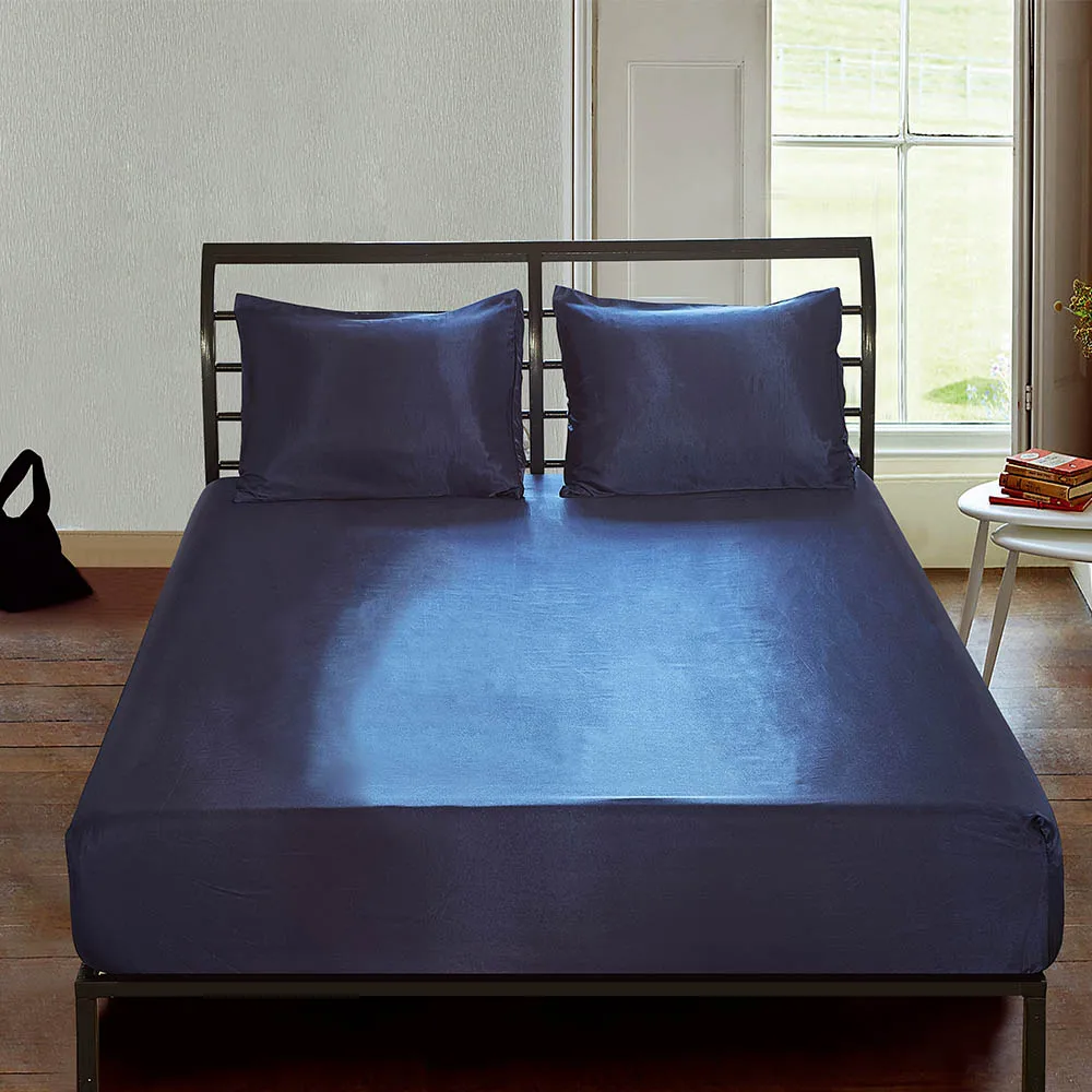 cheap Soft Plain Silk Fitted Sheet Satin Bed Cover Home Bedroom Bedsheet Twin Queen King Size 180*200 Bedspread Bed Sheets drap housse