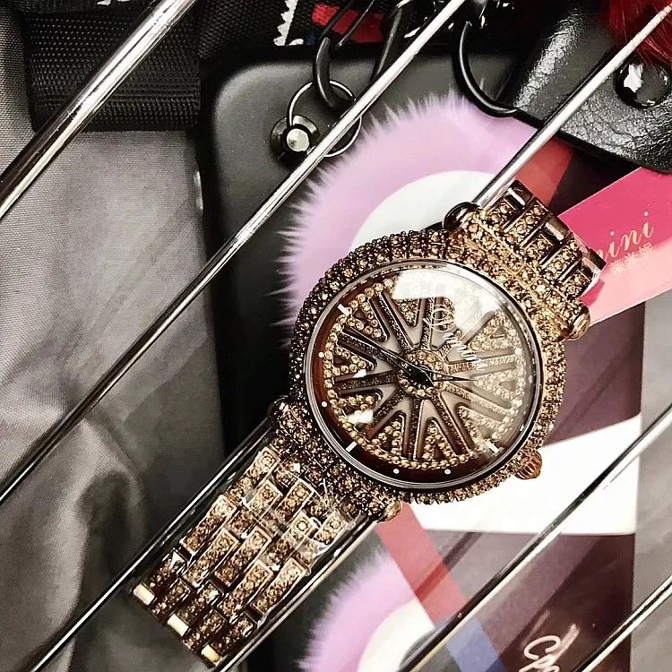 Новые поступления, роскошные Брендовые женские часы, полностью вращающаяся шкала с бриллиантами, наручные часы Relojes Mujer, женские фиолетовые Часы Relogio Feminino
