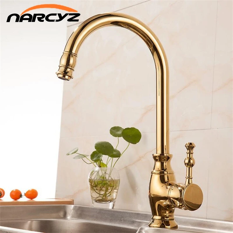

Ktichen Faucet Luxury Golden Brass High Kitchen Sink Faucets Single Handle Swivel Spout Wash Basin Mixer Water Tap XT-169