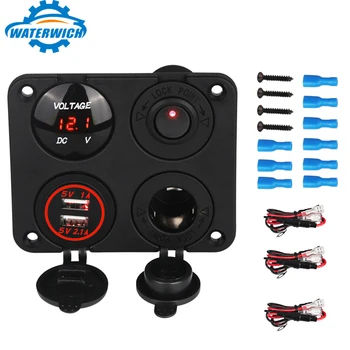 

12V 24V Waterproof Dual USB Car Charger Adapter Cigarette Lighter Socket LED Digital Voltmeter Mobile Phone Charger For Iphone
