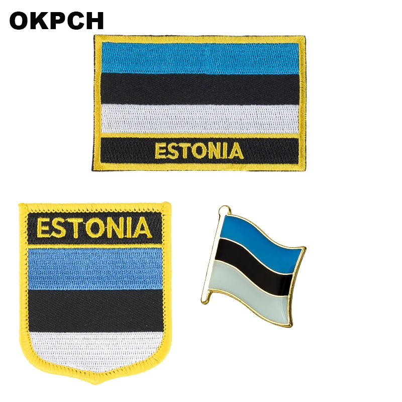 

Estonia National Flag Embroidered Iron on Patches for Clothing Metal badges PT0013-3