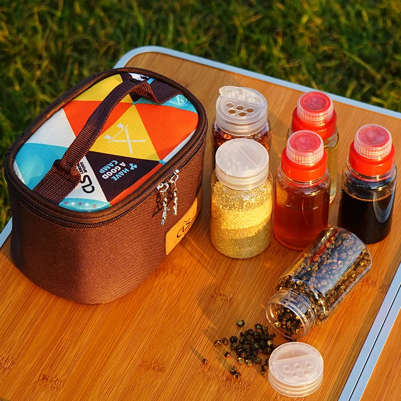 6pcs mini condiment bottle set outdoor camping barbecue pot kitchen portable storage box plegable picnic