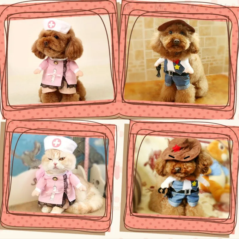 Funny Dog Cats Coats Costume Cowboy Cosplay Suit For Christmas Uniform Clothes Puppy Hat Suit Dressing Up Party Pet Colothes (1)