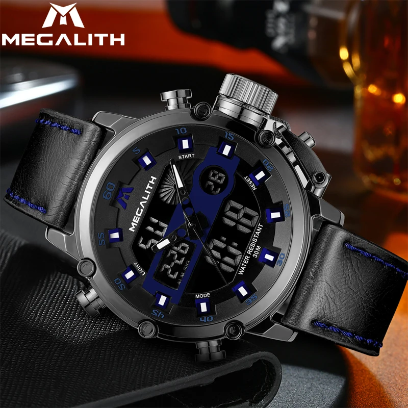 

MEGALITH Fashion Sports Quartz Watches Men Dual Display Analog Digital LED Electronic Wristwatches Waterproof Military Watch Men