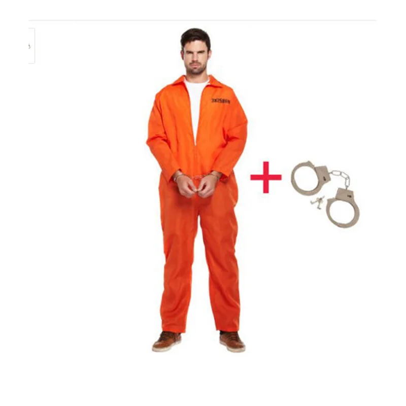 MENS ORANGE PRISONER OVERALL JUMPSUIT CONVICT STAG DO PARTY COSTUME FANCY DRESS