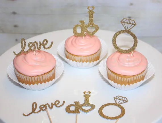Золотой Блеск Любовь I-DO Обручальное Кольцо кекс bridal Свадебный душ свадебной вечеринки для еды выбор украшения