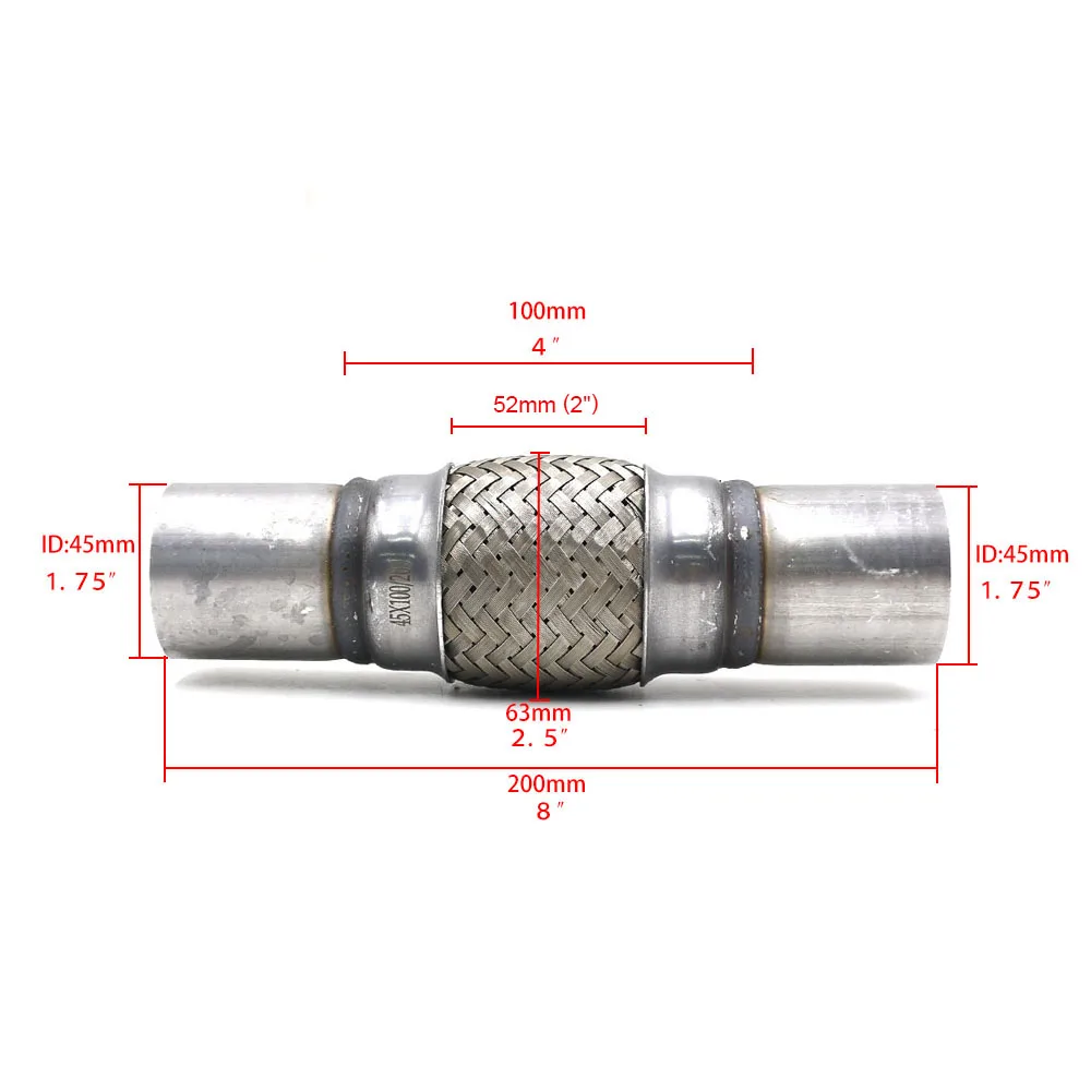 CNSPEED 1,7" x 4" x " автомобиль выхлопная Гибкая Труба Сильфон 201 нержавеющая сталь двойной Коннектор с оплеткой пульсация серебро