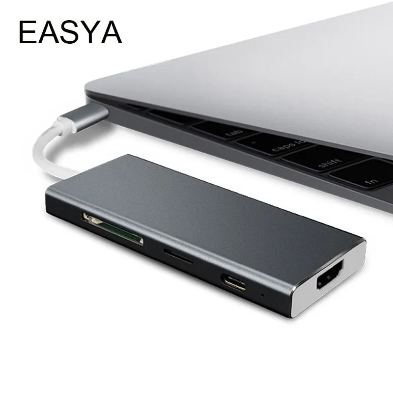 

EASYA USB C Hub to HDMI Adapter 4K Thunderbolt 3 USB 3.1 Type-C Hub USB Splitter with PD TF SD Card Reader Slot for MacBook Pro
