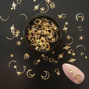 

1box 3D Nail Decorations Gold Star Moon Metal Rivets Mixed Charm Mini Beads DIY Nail Sequins Manicure Nails Art Decorations
