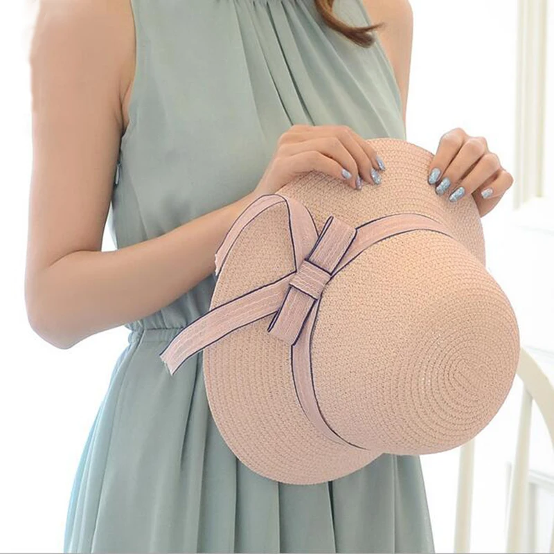 

Ribbon Round Vaulted Top Straw Fedora Panama Hat Lady Boater Sun Caps Summer Hats For Women Straw Hat Snapback Gorras