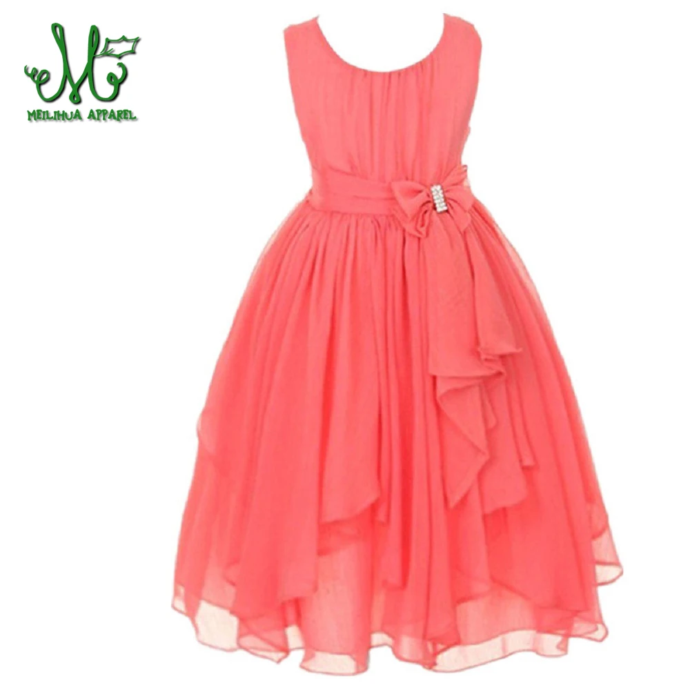 

Kids dresses for girls O-neck Sleeveless Spring Summer dress Floral Bow Gown Party Dresses One Piece Daily Dress for 4 ~ 14 year