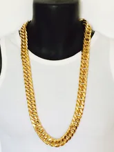 Mens Miami cubano encintado cadena real 24 K sólido amarillo oro GF hip hop 10mm gruesa cadena jayz epacket envío gratis