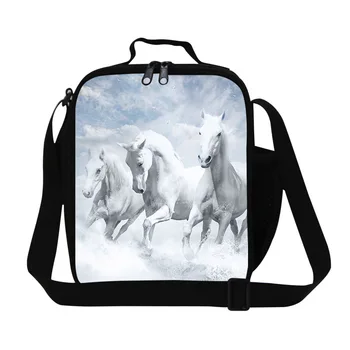 

Preppy Style White Horses 3D Print Kids Lunch Bag Animal Small Lunch Box For Men Insulated Food Bag Lancheira Termica Snacks Bag