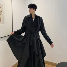 Мужская Повседневная рубашка с длинным рукавом и неровным поясом, мужская и женская уличная одежда в стиле панк и готика, рубашки, одежда для сцены