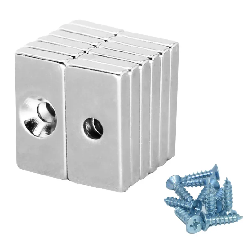 NdFeB фиксирующий магнит 20x10x3 мм с M3 винтовыми потайными отверстиями Блок N35