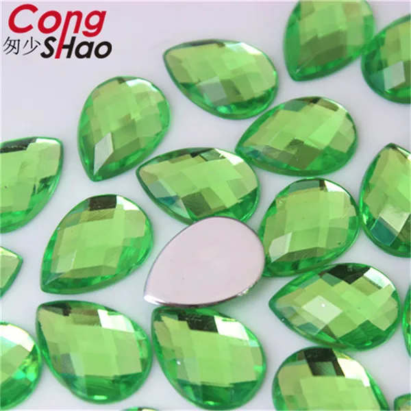 Cong Shao 200 шт 13*18 мм акриловые Стразы без отверстий с плоской задней стороной, камни и кристаллы для рукоделия, украшения одежды YB318 - Цвет: Green