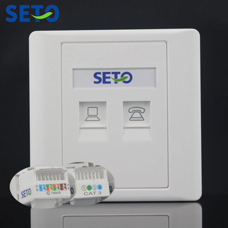 SeTo 86 Тип сеть Lan RJ45 Cat5e + телефон RJ11 Cat3 настенная пластина гнездо Keystone Лицевая