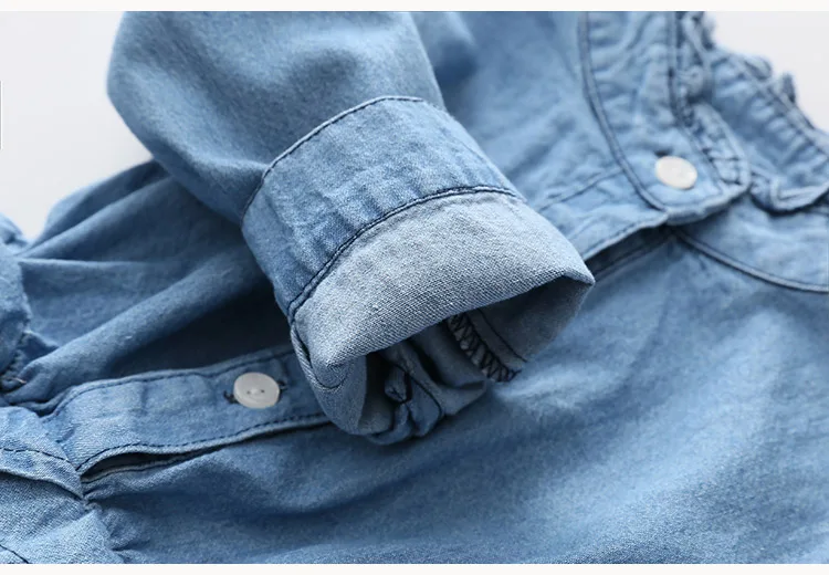 2018 Spring Autumn Children'S Clothing American Style Crew Neck Long Sleeve Baby Kids Princess Girl Denim Lace Patchwork Dress (16)