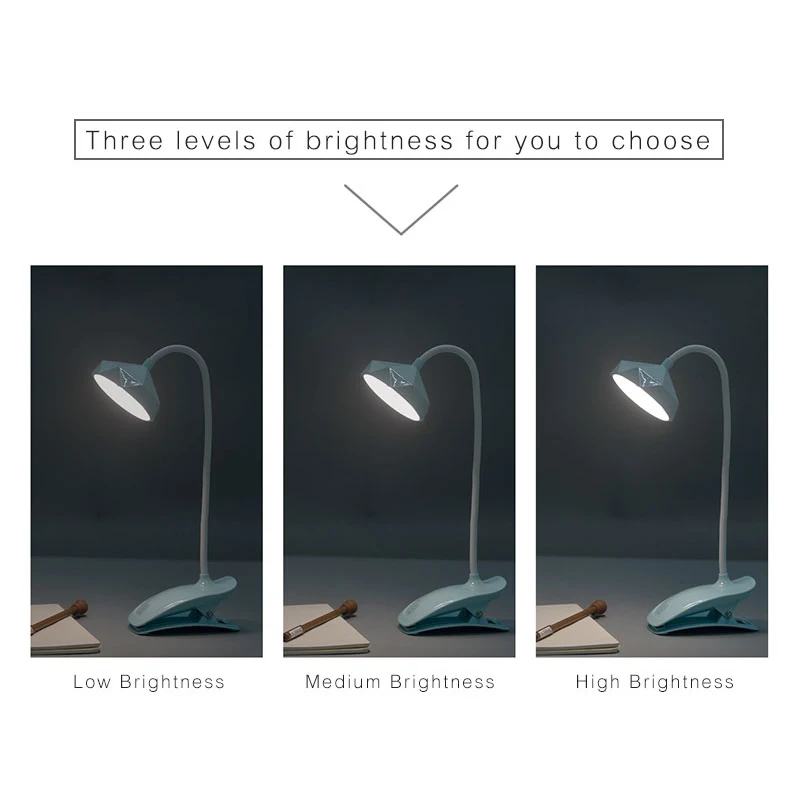 Woodpow креативные зажимы светодиодный настольный светильник 3 уровня яркости USB перезаряжаемая защита глаз настольная лампа для чтения книг 4 цвета