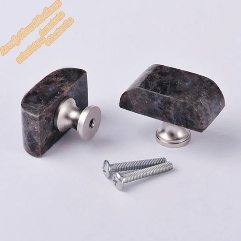 40mm UniqueSquare Stone Drawer Knob with Brass Base,Labrador