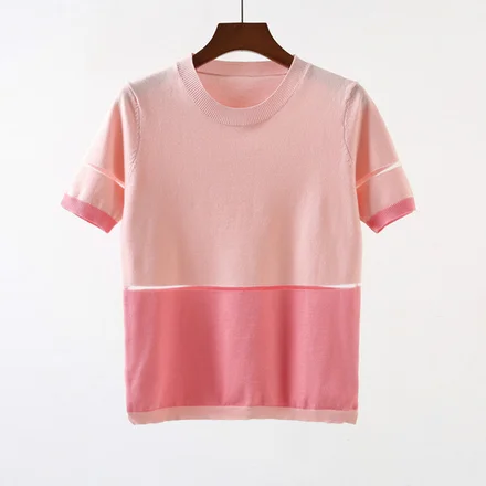 Топ Горячая Распродажа Лоскутная o-образным вырезом хлопок Blusa женские милые фитнес трикотажные рубашки широкие полосы женские летние повседневные топы