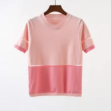 Топ Горячая Распродажа Лоскутная o-образным вырезом хлопок Blusa женские милые фитнес трикотажные рубашки широкие полосы женские летние повседневные топы