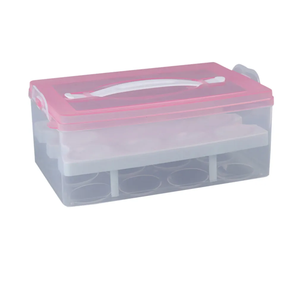 Новейший горячий 24 сетчатый двухслойный Органайзер, холодильник для хранения яиц, кухонный открытый портативный контейнер, коробка для хранения - Цвет: Розовый