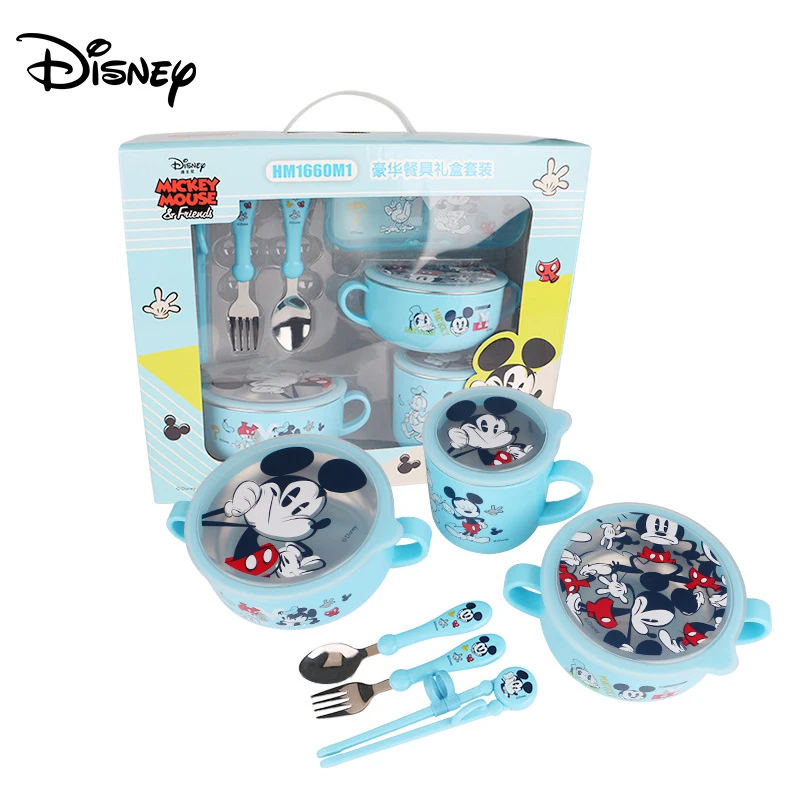 Disney children's cutlery set popular cartoon seven-piece baby food supplement plate cup activity spoon gift