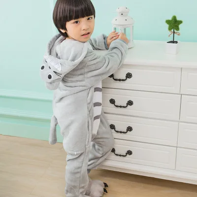 Кигуруми Детские пижамы с единорогом для детей, цельные фланелевые зимние пижамы унисекс с рисунком динозавра из мультфильма для малышей, Комбинезоны - Цвет: Totoro