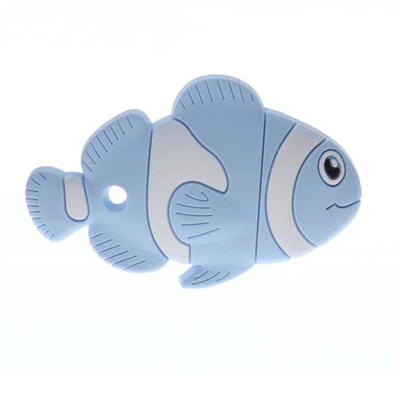 Одиночная силиконовый милый клоун рыбы прорезыватель Bpa бесплатно Silikon кулон грызун для младенцев ожерелье аксессуары младенческой кормящих подарки - Цвет: 04 Pastel Blue