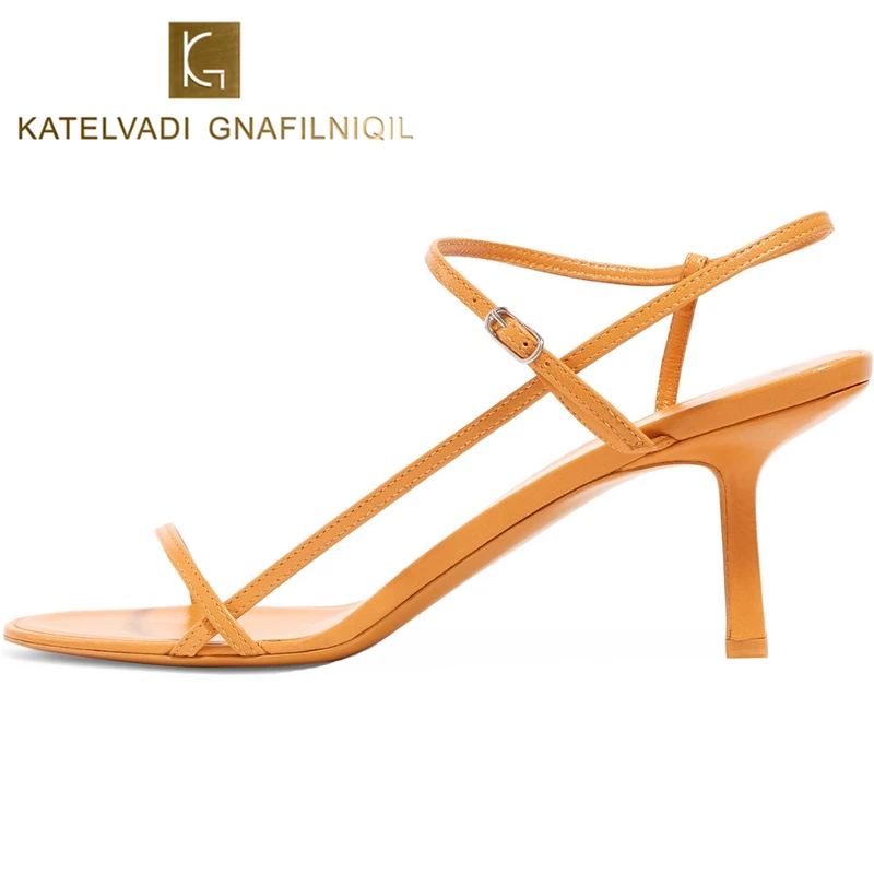 

KATELVADI Summer Gladiator Sandals Women Shoes Yellow 6CM High Heels Sexy Women ins Sandals Hollow Shoes Summer Shoes K-355