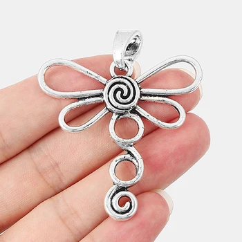 

2pcs Antique Silver Color Hollow Open Swirl Spiral Pattern Dragonfly Pendant For Necklace Jewelry Making Findings 53*50mm