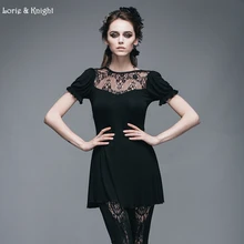 Готический Ретро розовый кружевной короткий рукав черный жен. футболка с длинными рукавами Топы TT019